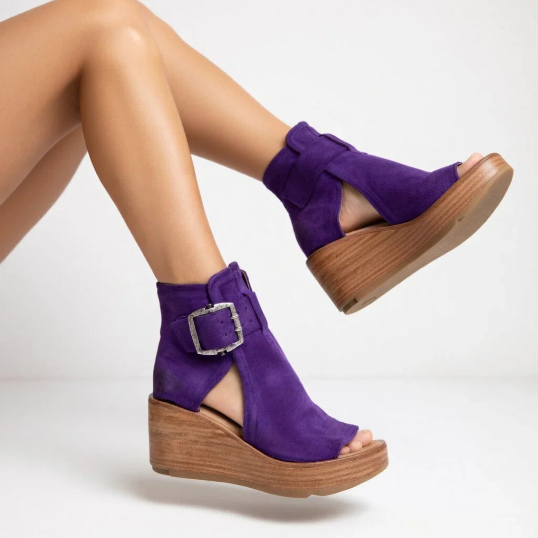 Offene Keilabsatz-Stiefeletten