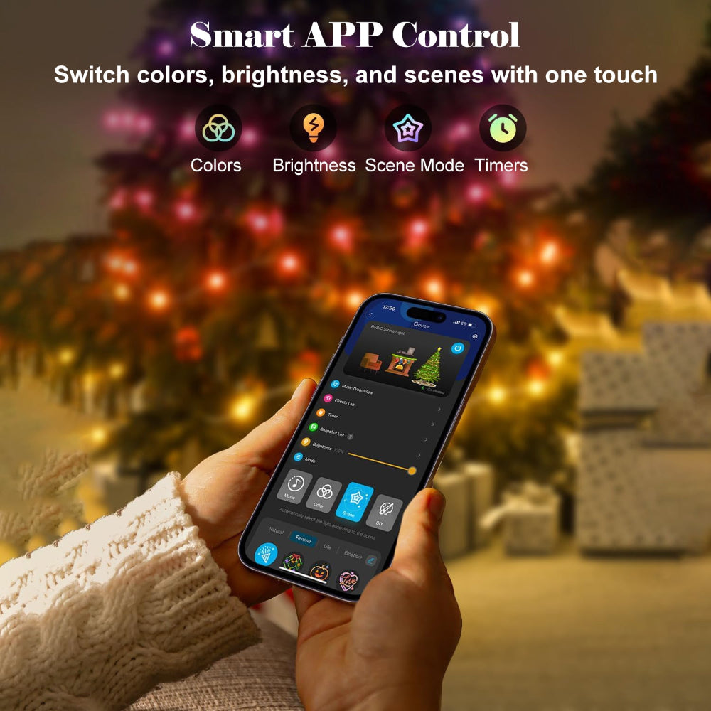 Smarte Outdoor-LED-Christbaumbeleuchtung und Weihnachtsdekoration für aussen