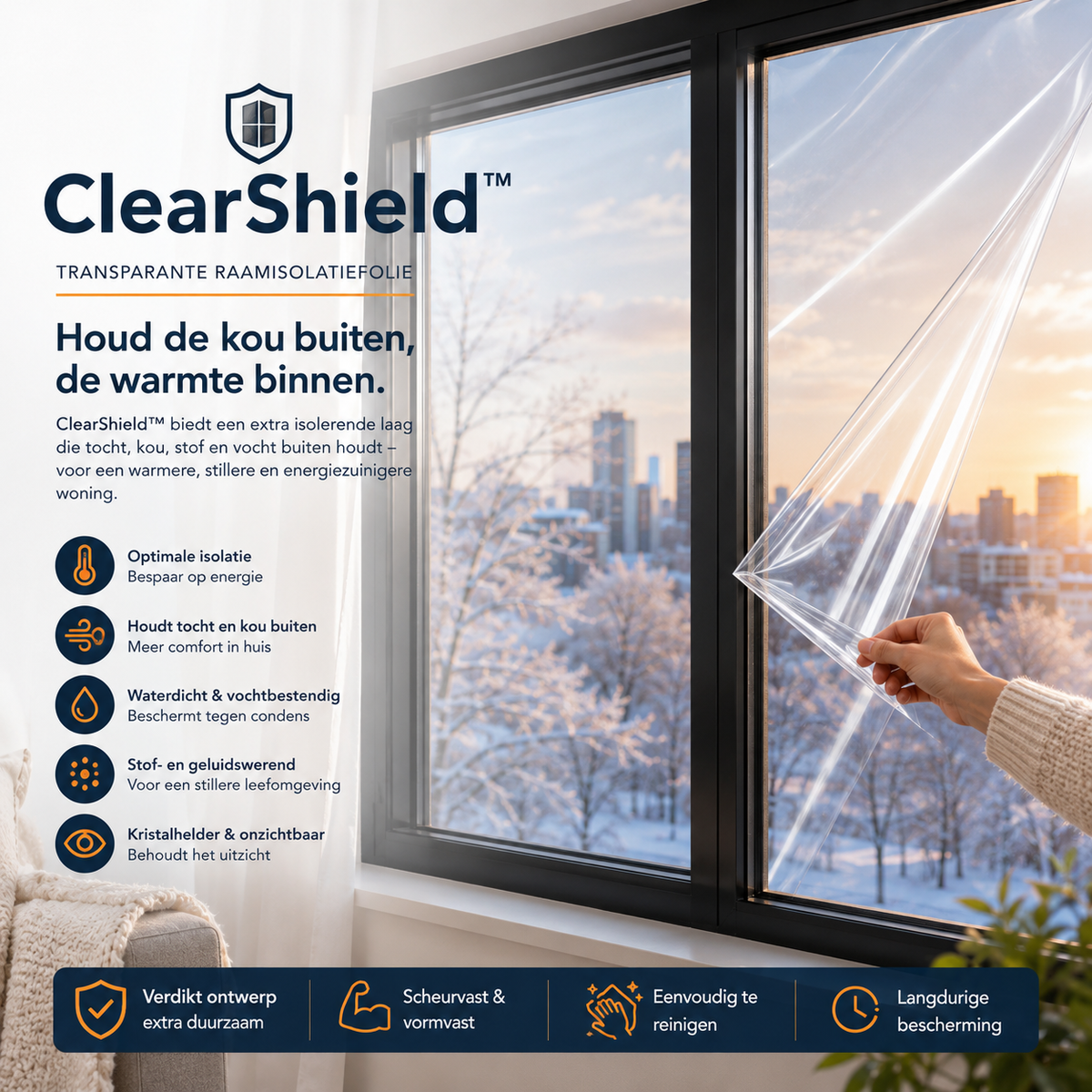 Selbstklebende Fenster-Wärmedämmfolie – Transparent und winddicht