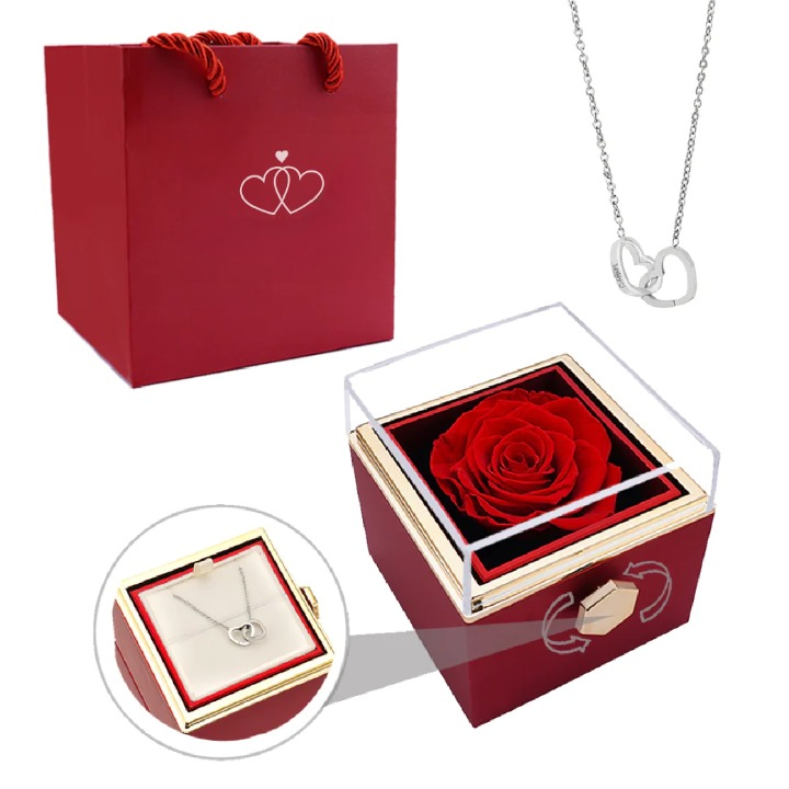 Ewige Rose Box mit personalisierter Halskette für Frauen