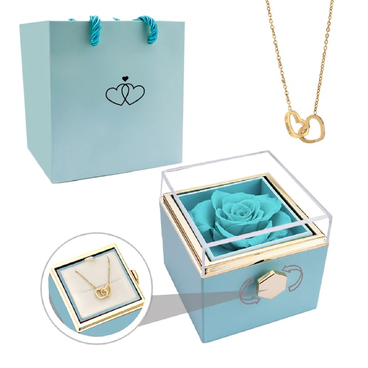 Ewige Rose Box mit personalisierter Halskette für Frauen