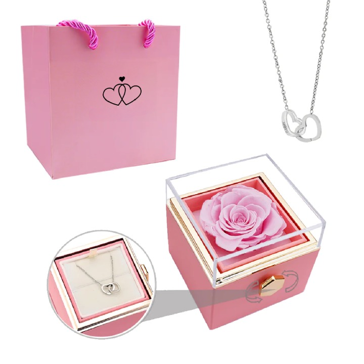 Ewige Rose Box mit personalisierter Halskette für Frauen