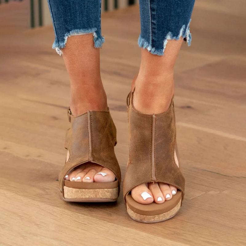Orthopädische Damen-Keilsandalen mit offener Zehenpartie