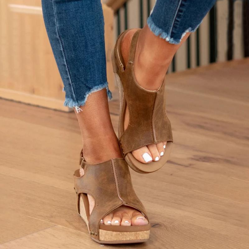 Orthopädische Damen-Keilsandalen mit offener Zehenpartie