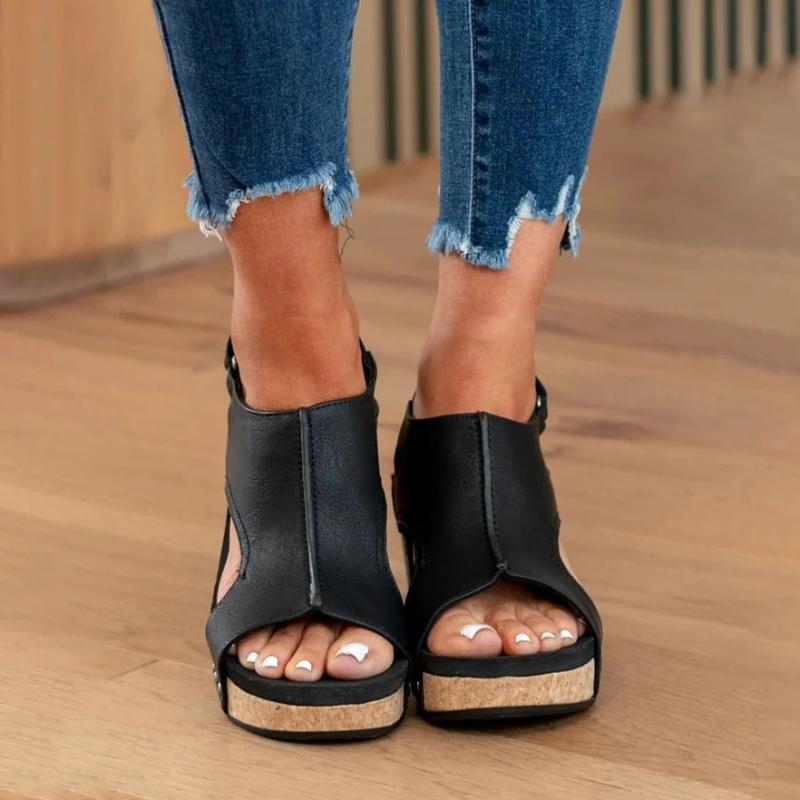 Orthopädische Damen-Keilsandalen mit offener Zehenpartie