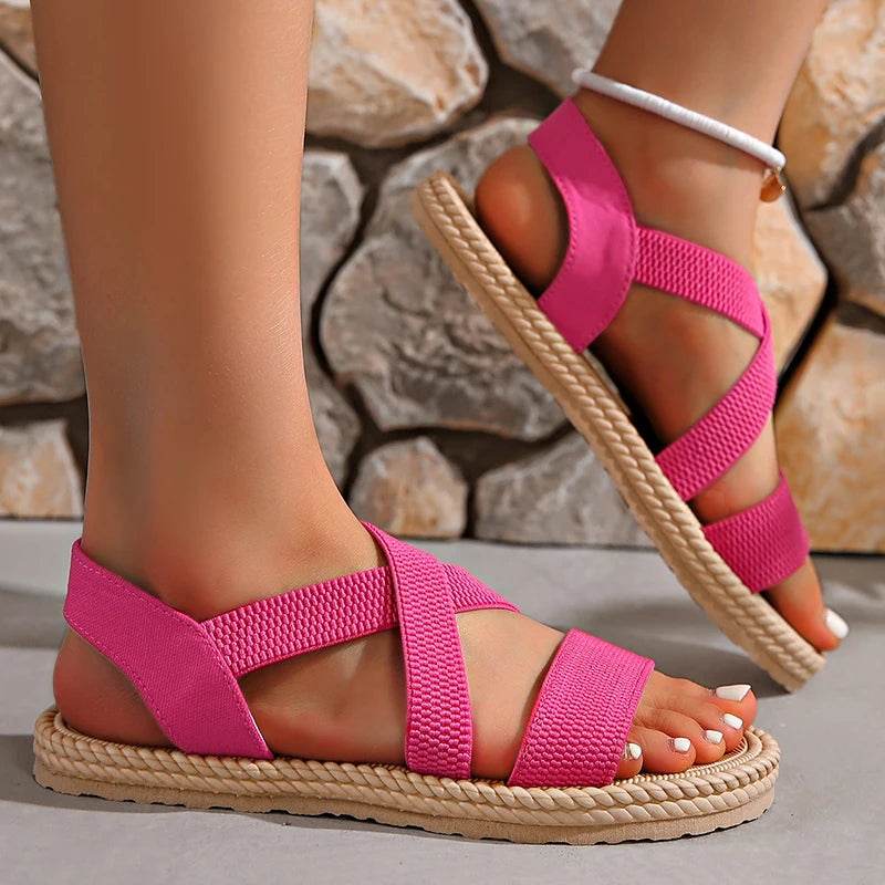 Orthopädische Damensandalen mit gekreuzten Riemen