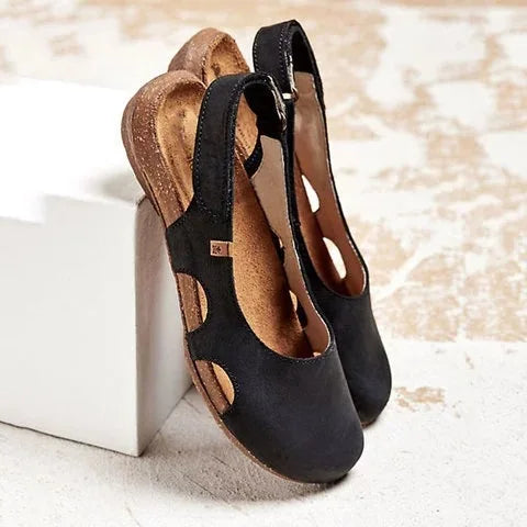 Orthopädische Damensandalen mit offener Spitze und Fersenriemen