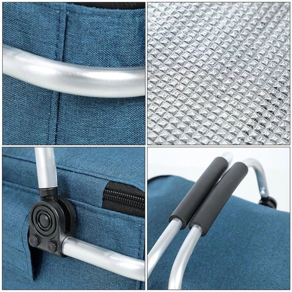 Faltbarer Picknickkorb 18L - Wasserdichter Oxford-Stoff - Aluminiumrahmen - Schwarz, Grau und Blau
