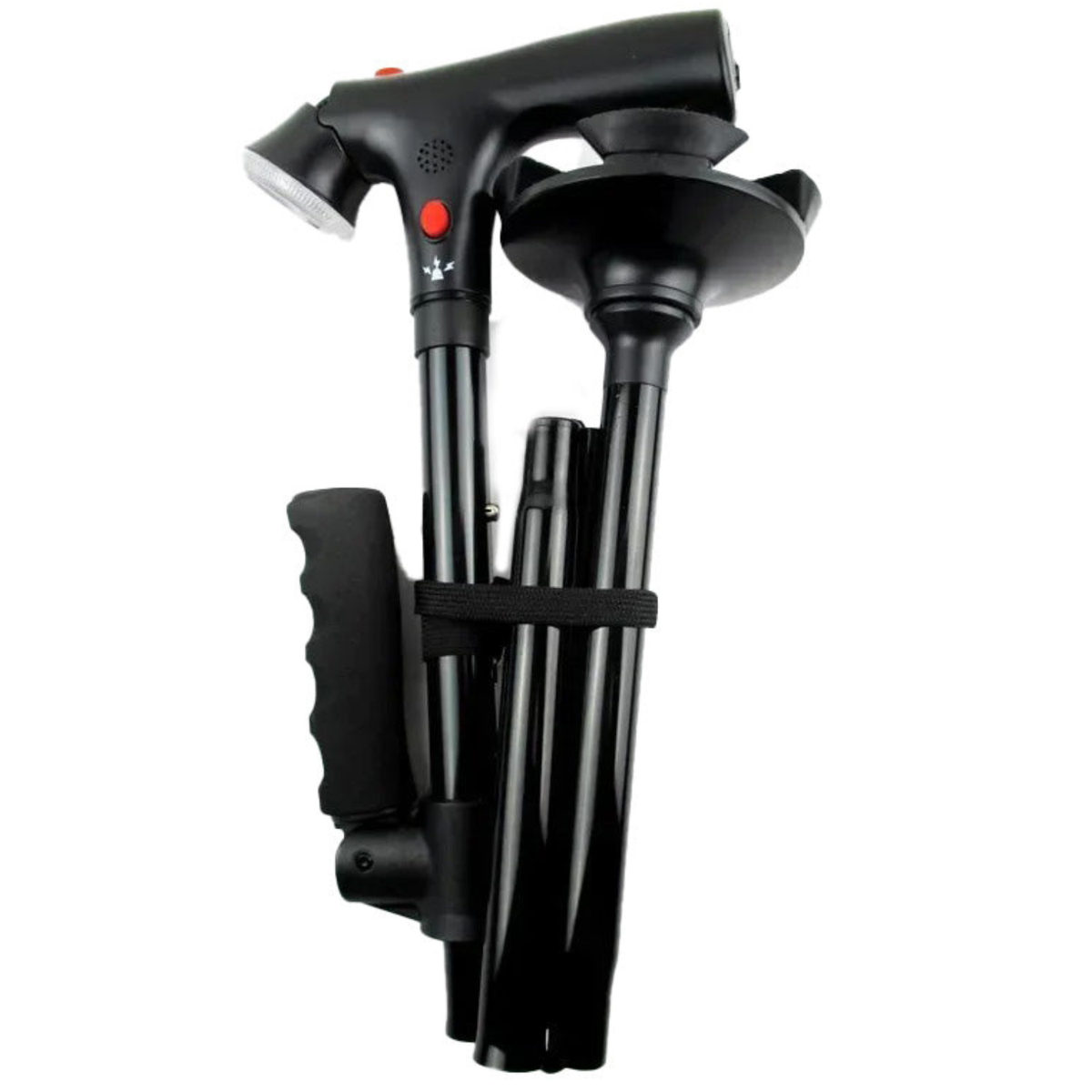 Faltbarer Gehstock mit Doppelgriff, Alarm und Lampe