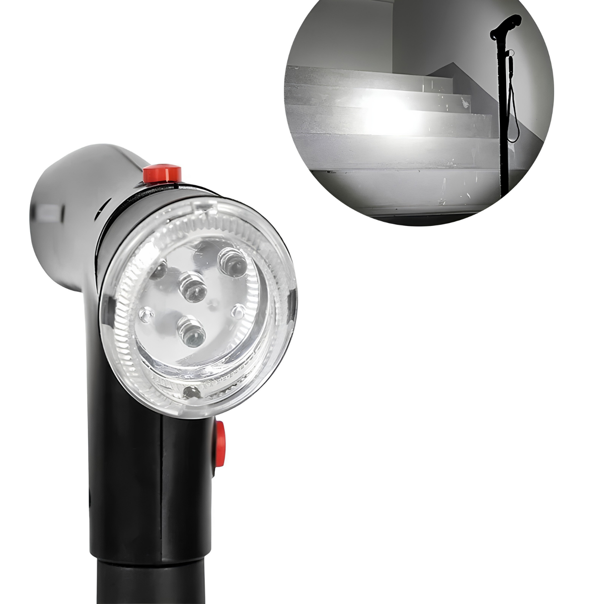 Faltbarer Gehstock mit Doppelgriff, Alarm und Lampe