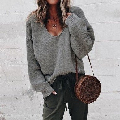 Oversized Damenpullover mit V-Ausschnitt