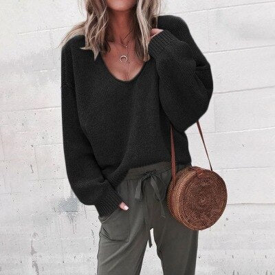 Oversized Damenpullover mit V-Ausschnitt