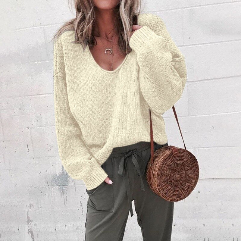 Oversized Damenpullover mit V-Ausschnitt