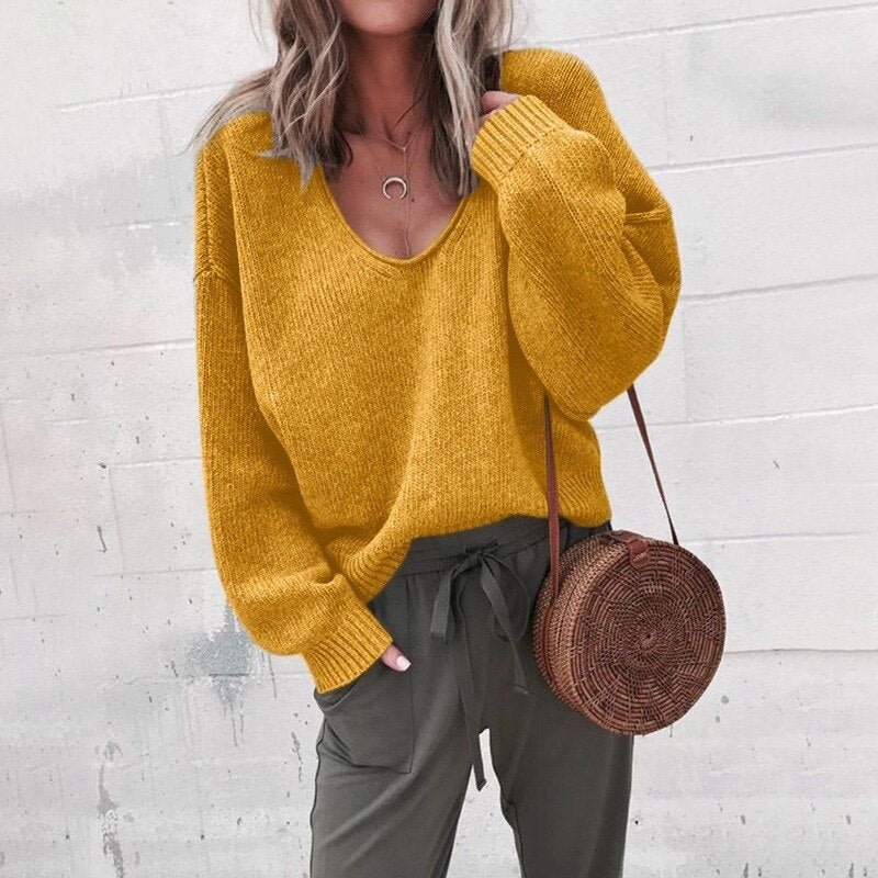 Oversized Damenpullover mit V-Ausschnitt