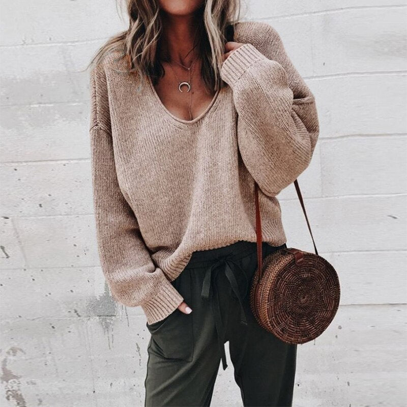 Oversized Damenpullover mit V-Ausschnitt