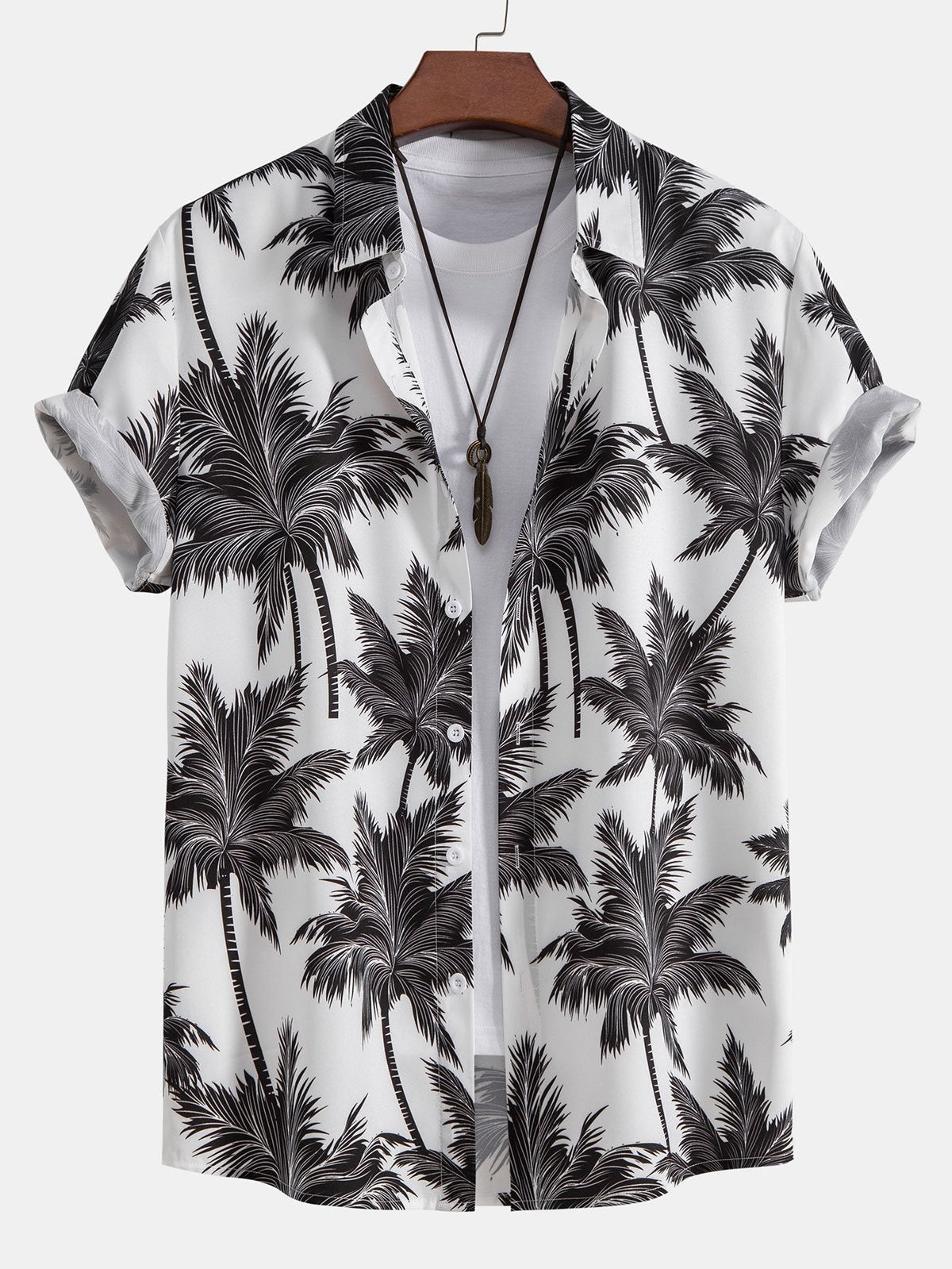 Hemd- und Badehosen-Set mit Palmenmuster – 100 % Polyester, Regular Fit Passform, lässiges Sommerset