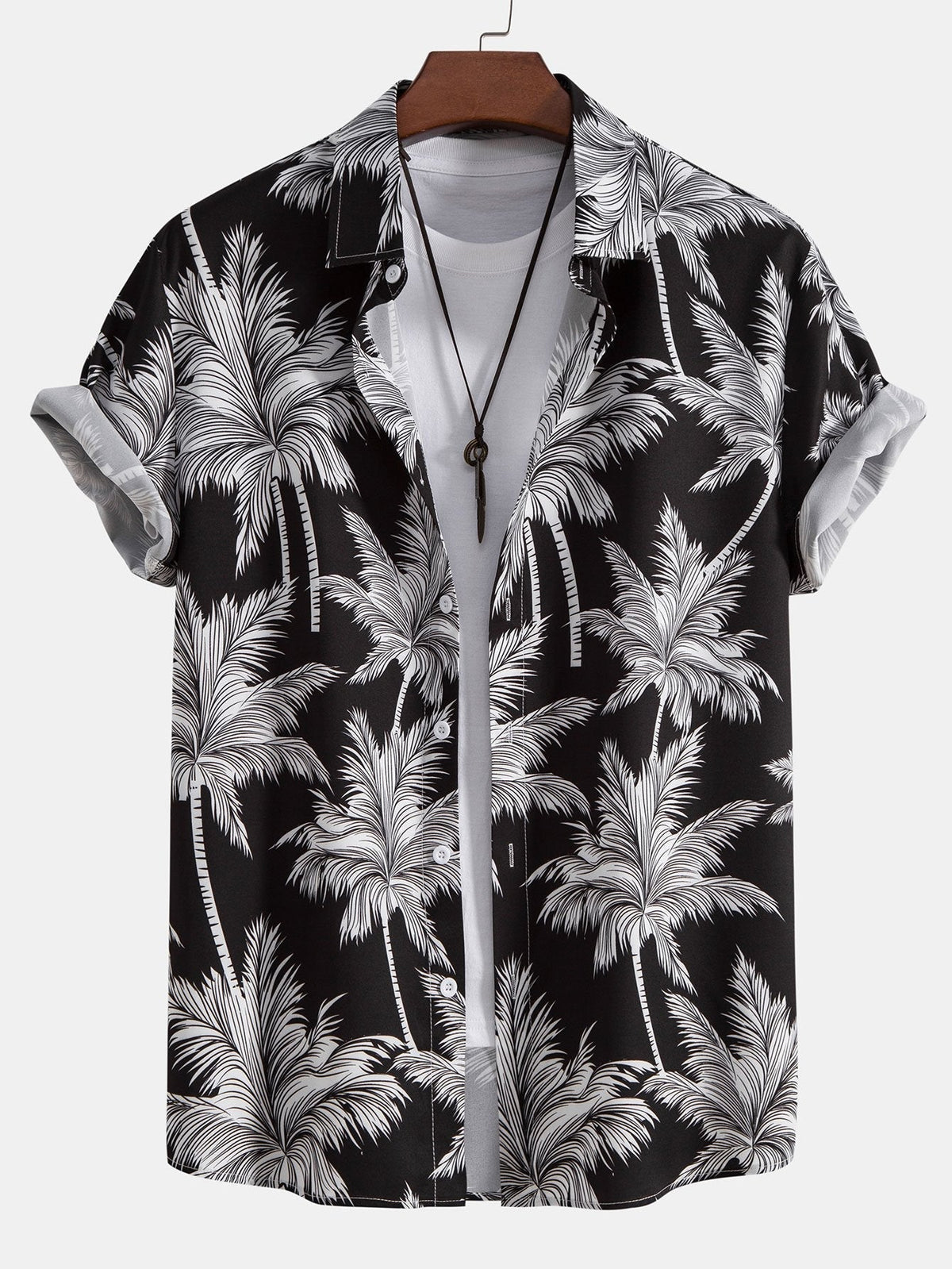 Hemd- und Badehosen-Set mit Palmenmuster – 100 % Polyester, Regular Fit Passform, lässiges Sommerset