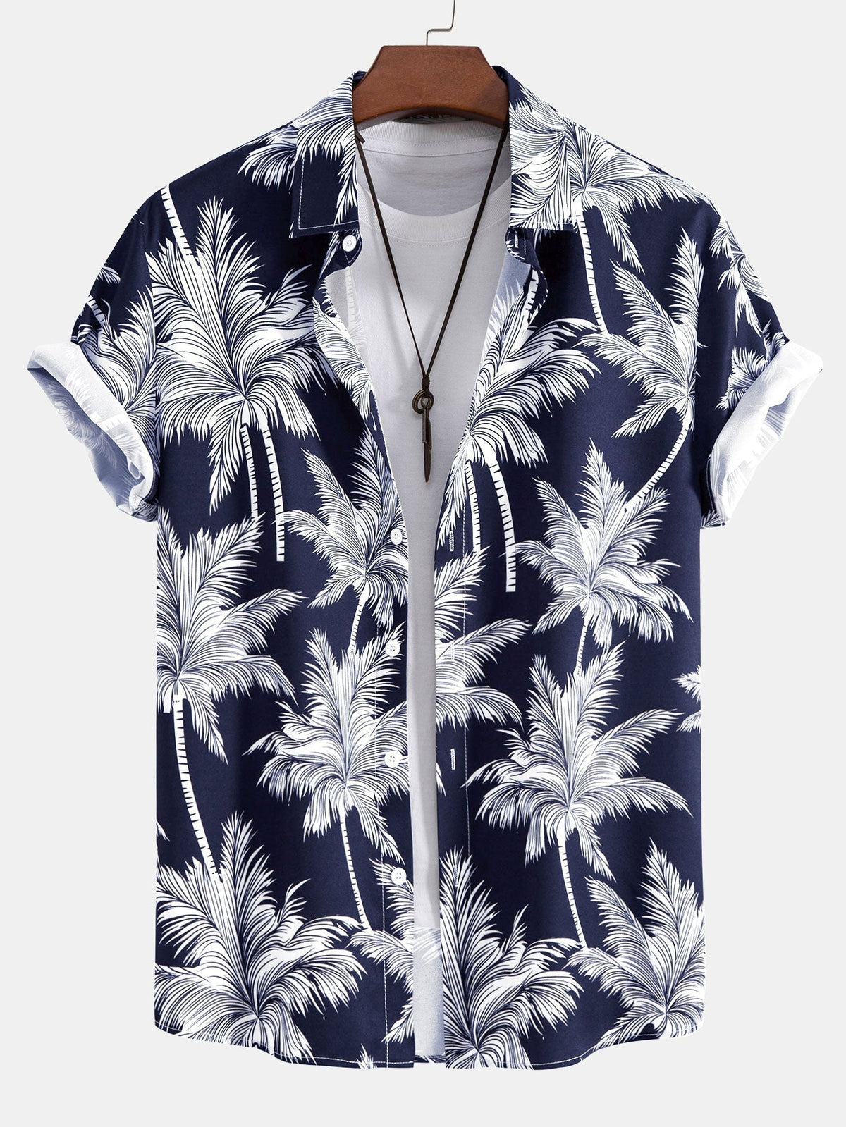 Hemd- und Badehosen-Set mit Palmenmuster – 100 % Polyester, Regular Fit Passform, lässiges Sommerset