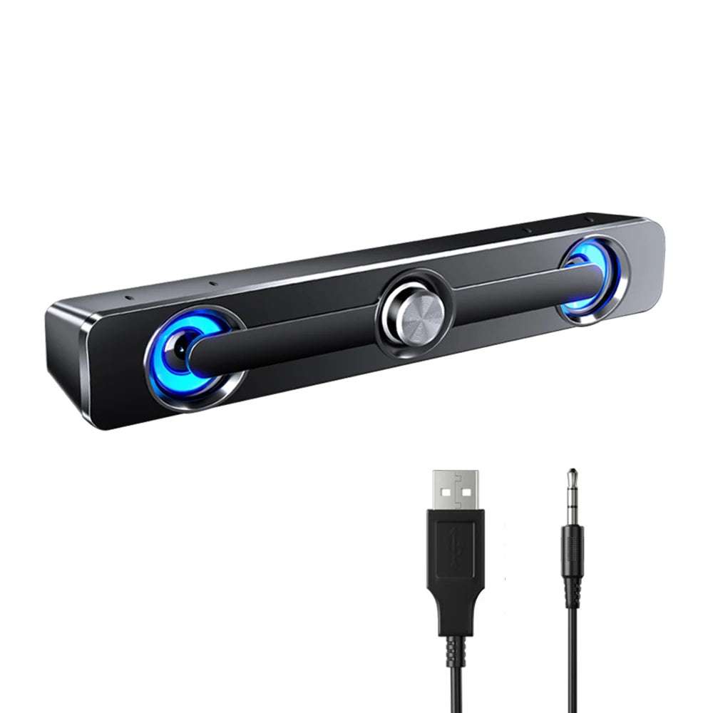 PC-Soundbar-Lautsprecher – USB-betrieben mit LED-Beleuchtung und 3,5-mm-Klinkenanschluss für Laptop und TV