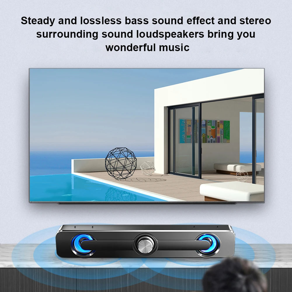 PC-Soundbar-Lautsprecher – USB-betrieben mit LED-Beleuchtung und 3,5-mm-Klinkenanschluss für Laptop und TV