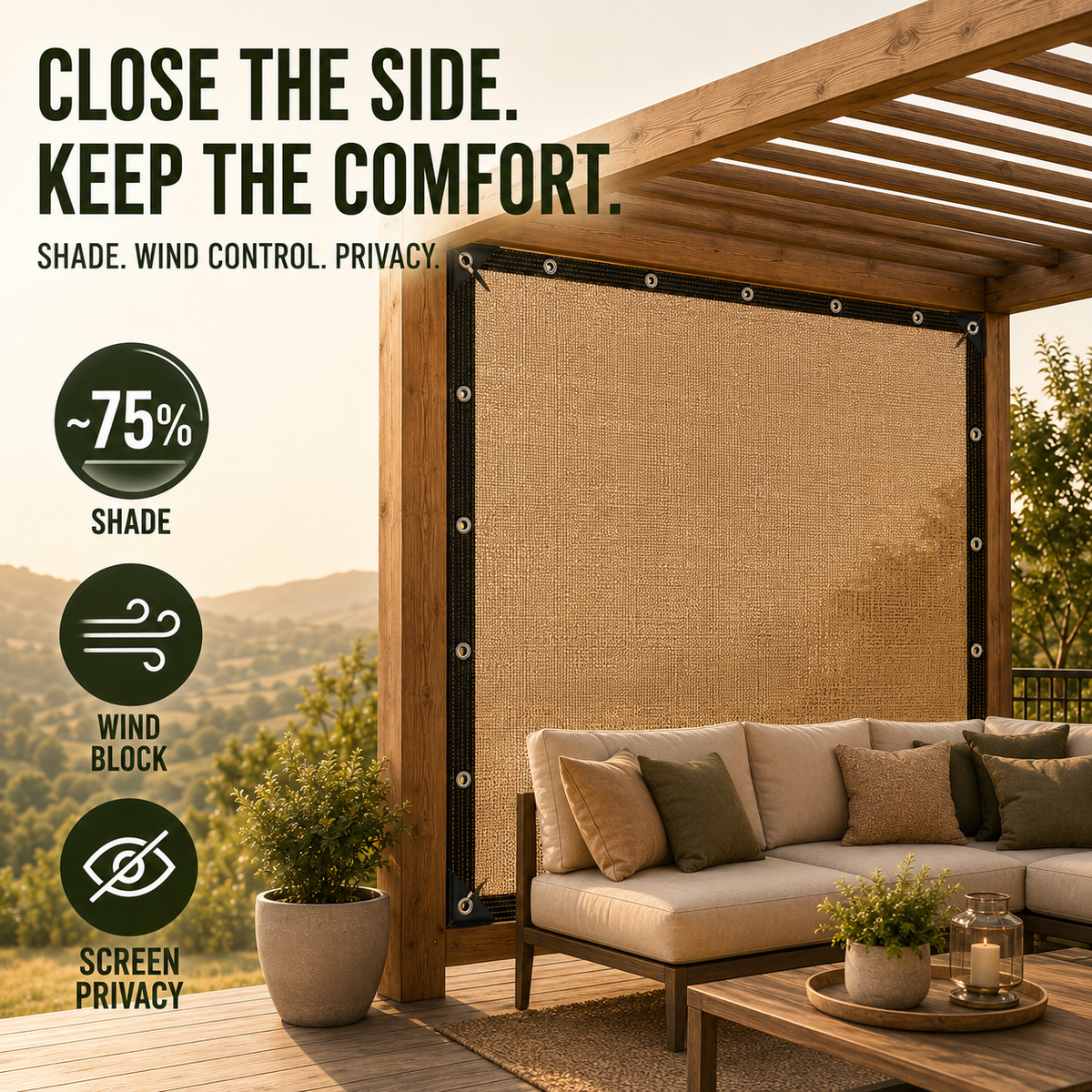 Pergola Seitenwand | Sonnen- und Windschutz Seitenwand für Gartenpavillons