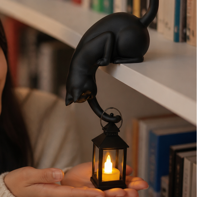 Katzenfigur-LED-Laterne für die Regalkante