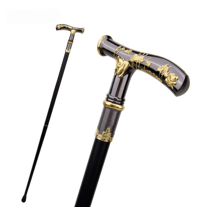 Premium orthopädischer Gehstock mit geschnitztem Griff und integriertem Kompass – elegant und langlebig