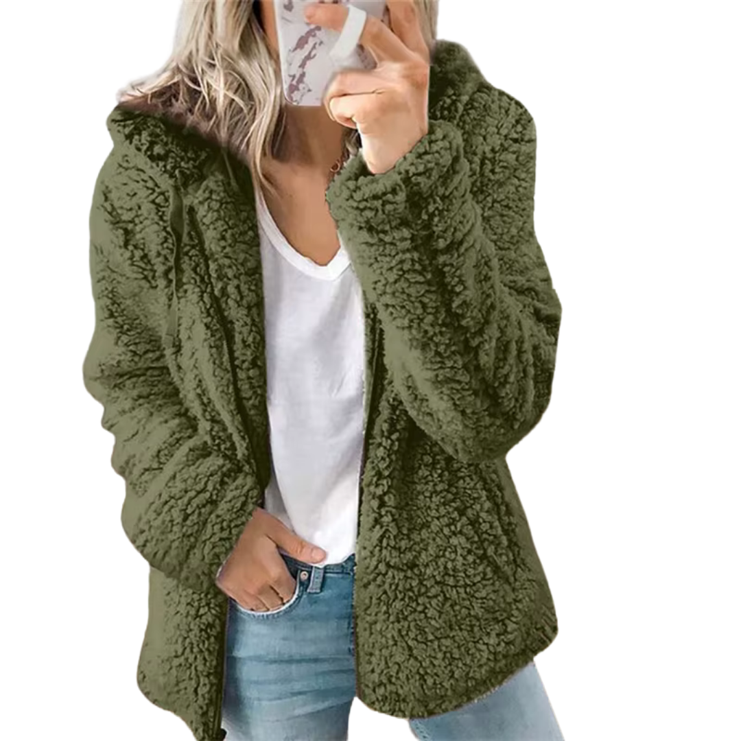 Weiche Teddy-Fleece-Kapuzenjacke mit durchgehendem Reissverschluss