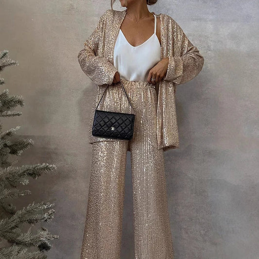 Glänzendes Pailletten-Blazer- und Hosenset