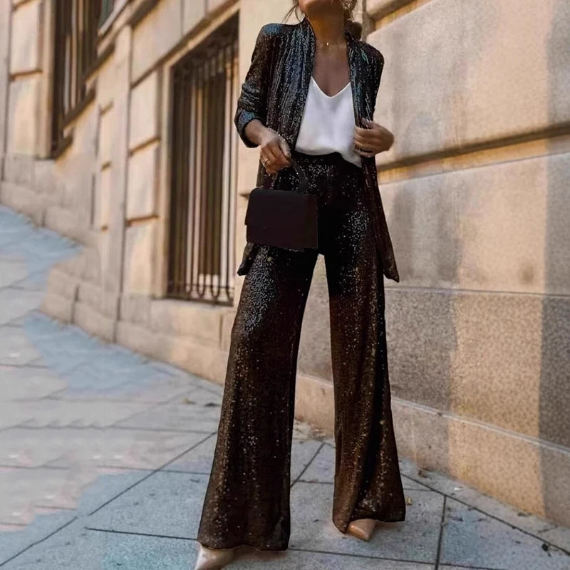 Glänzendes Pailletten-Blazer- und Hosenset