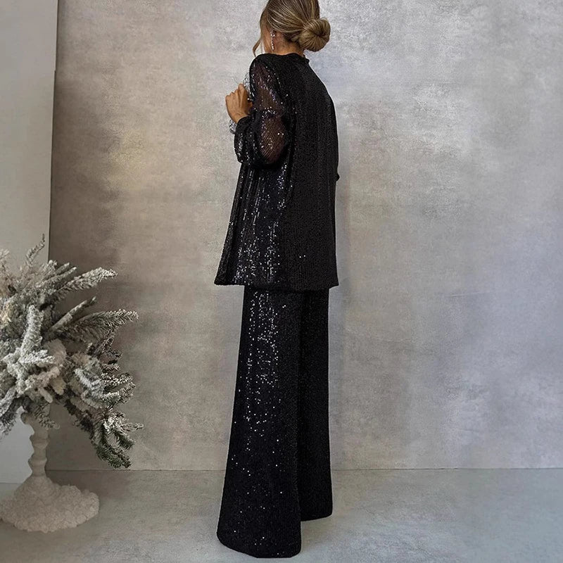 Glänzendes Pailletten-Blazer- und Hosenset