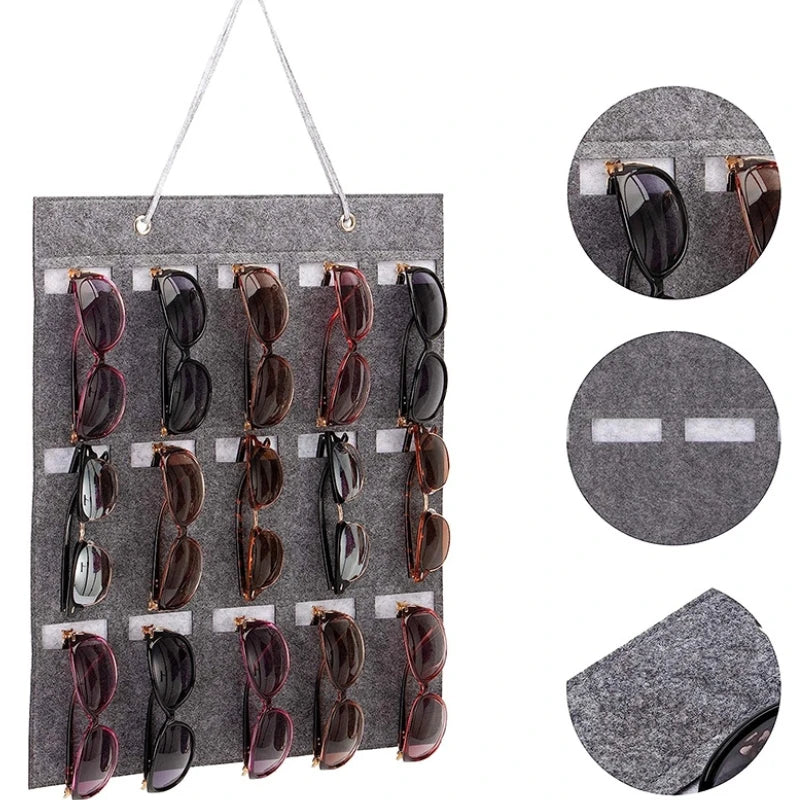 Organizer | Wandmontierter Brillenhalter | Zusammenklappbare Aufbewahrungstasche für Sonnenbrillen | Platzsparend und staubdicht | 42 × 38 cm