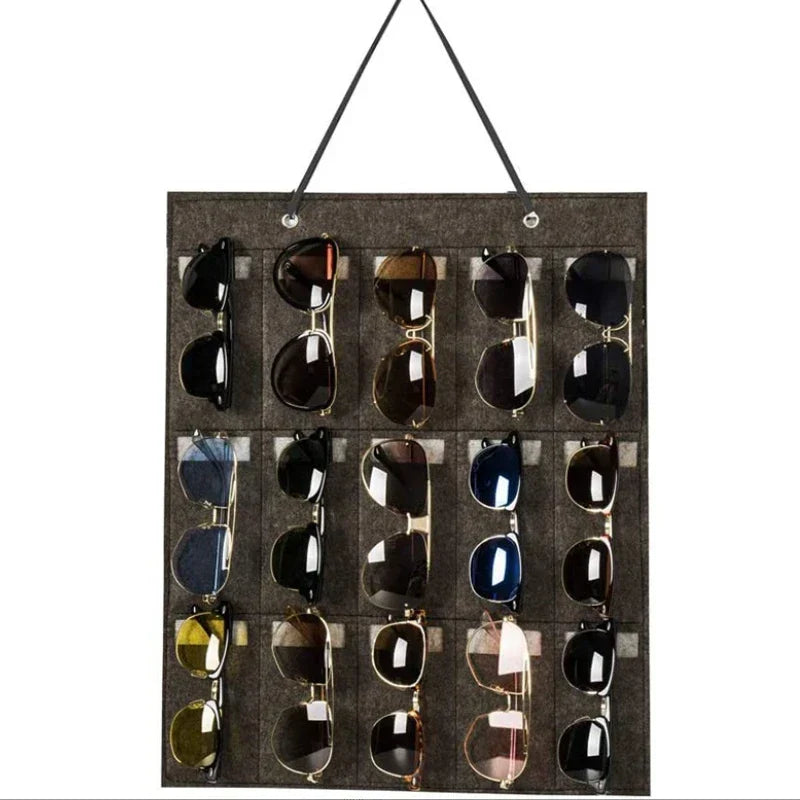 Organizer | Wandmontierter Brillenhalter | Zusammenklappbare Aufbewahrungstasche für Sonnenbrillen | Platzsparend und staubdicht | 42 × 38 cm