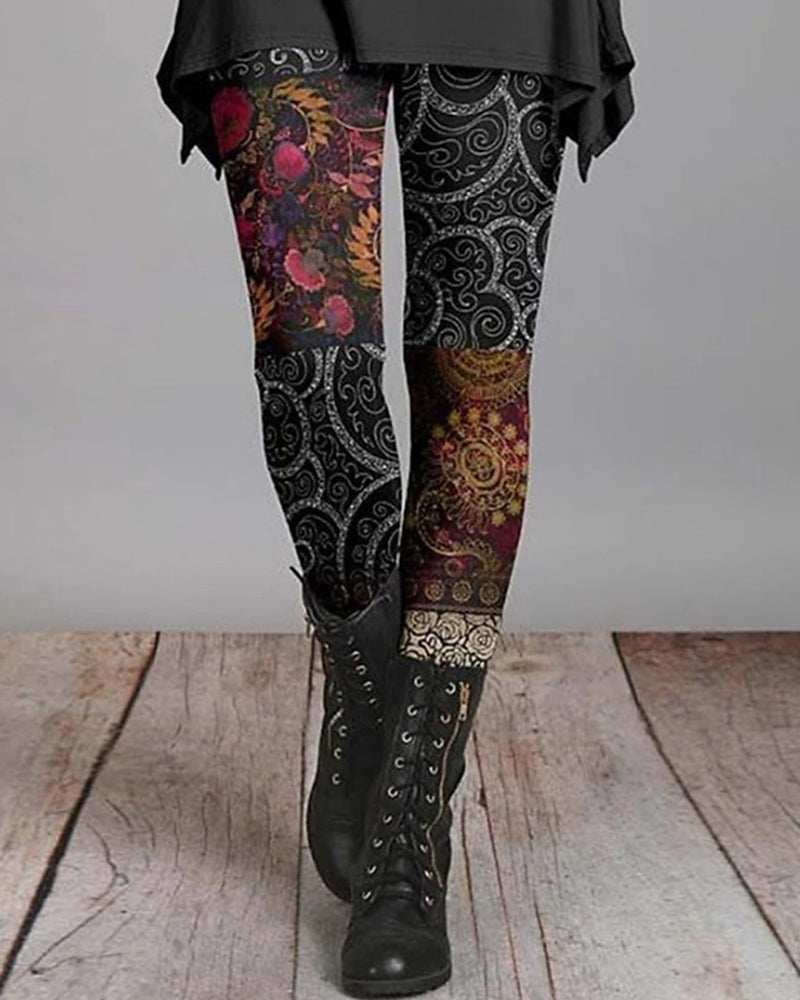 Retro Boho-Leggings mit Ethno-Muster