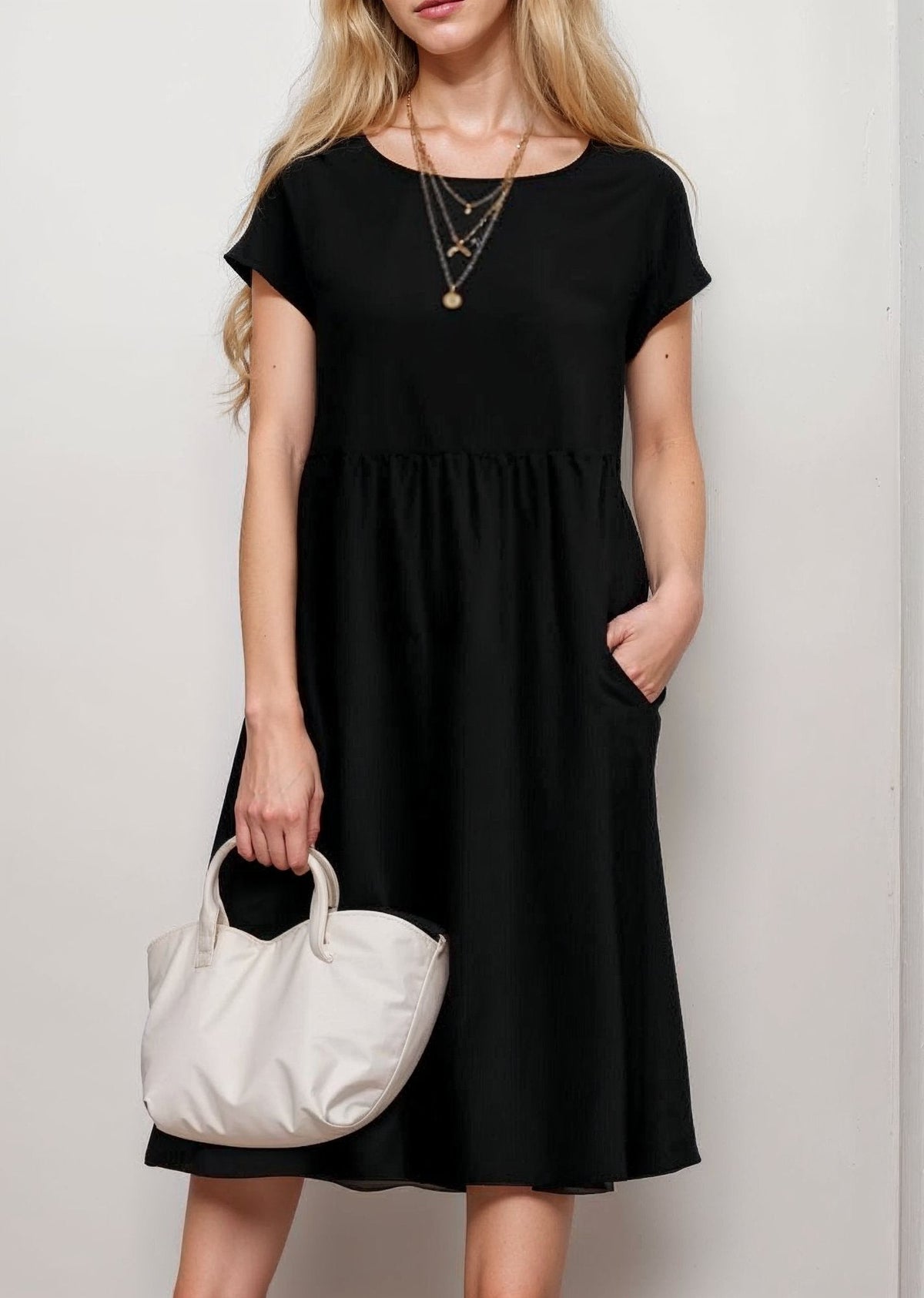 Kurzärmeliges A-Linien-Midikleid für Damen