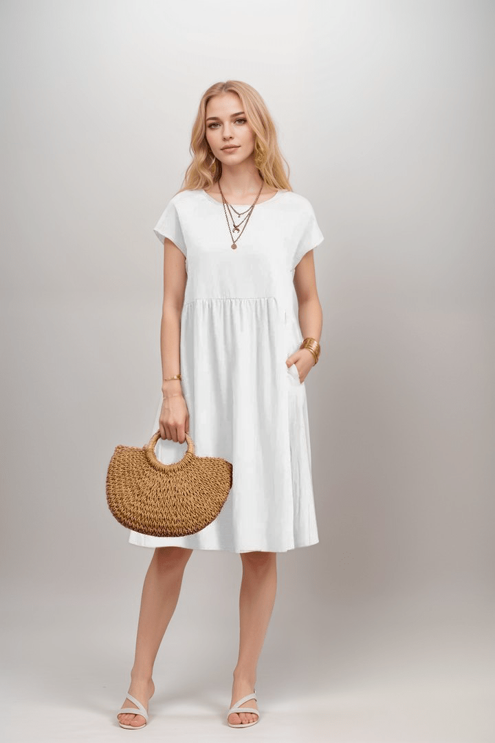 Kurzärmeliges A-Linien-Midikleid für Damen