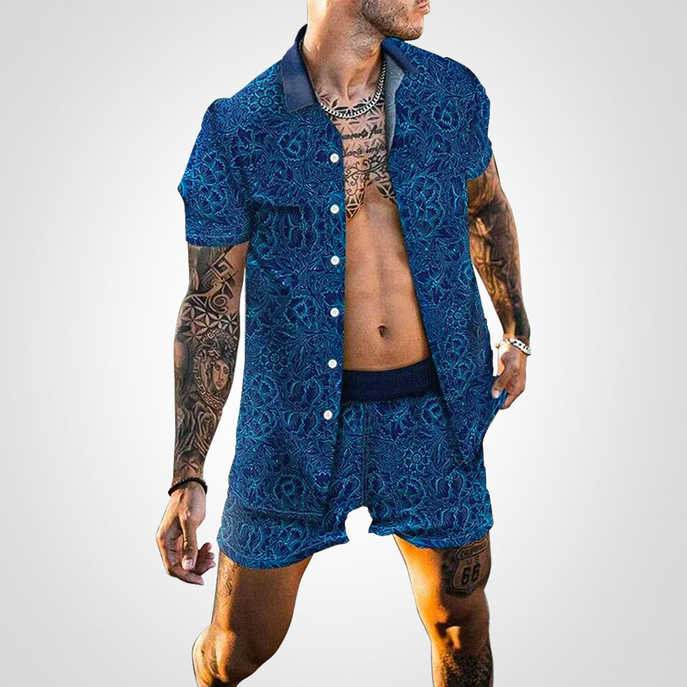 Zweiteiliges Set aus kurzärmeligem Hemd und weiten Shorts