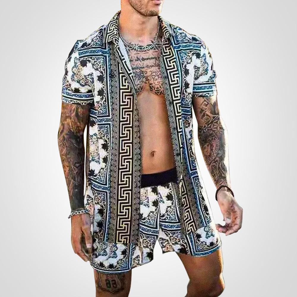 Zweiteiliges Set aus kurzärmeligem Hemd und weiten Shorts