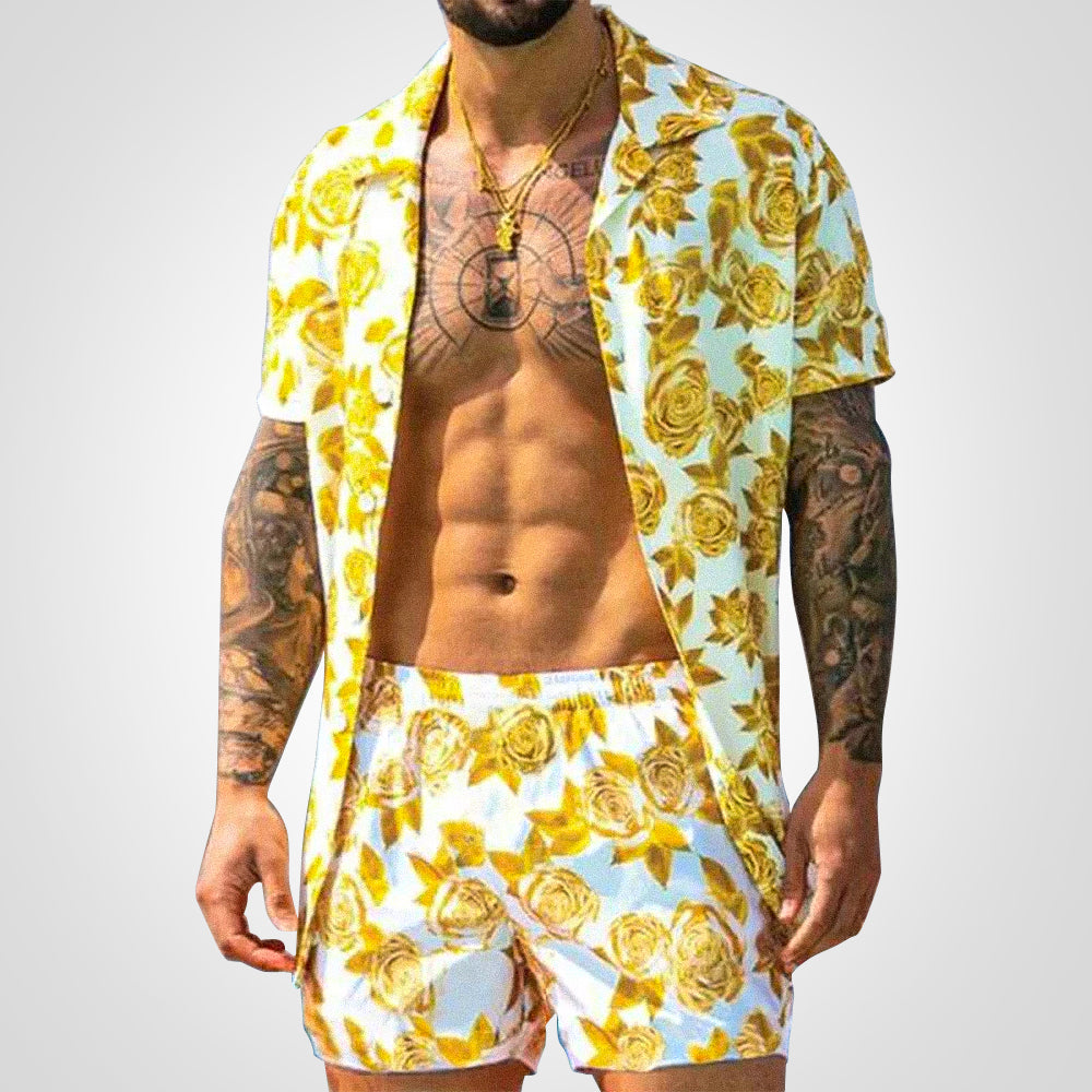 Zweiteiliges Set aus kurzärmeligem Hemd und weiten Shorts