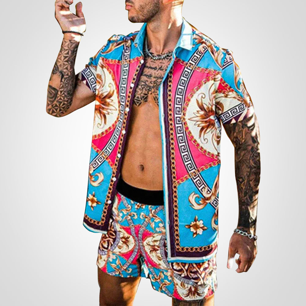 Zweiteiliges Set aus kurzärmeligem Hemd und weiten Shorts