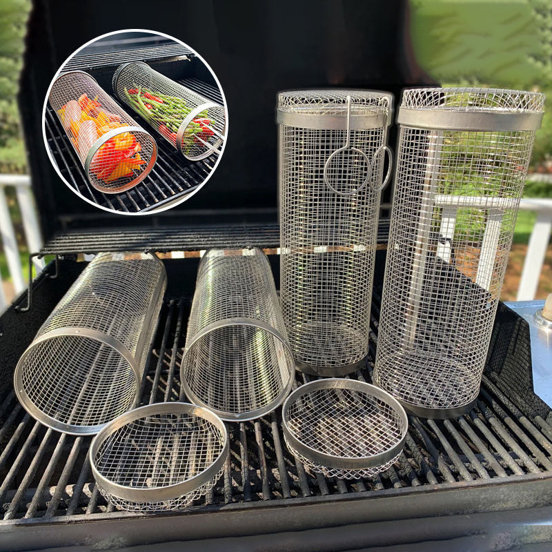 Grillkorb aus Edelstahl - 360° drehbar für gleichmässiges Garen