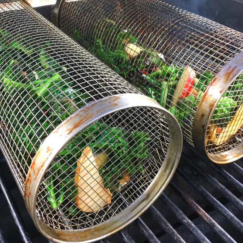 Grillkorb aus Edelstahl - 360° drehbar für gleichmässiges Garen