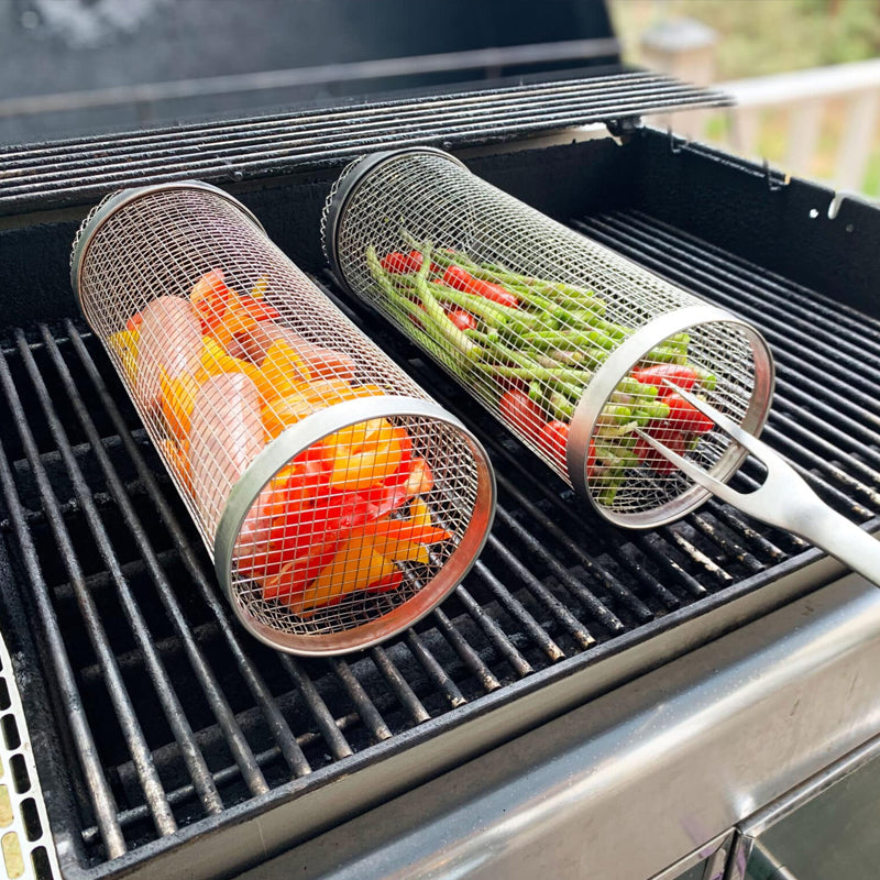 Grillkorb aus Edelstahl - 360° drehbar für gleichmässiges Garen