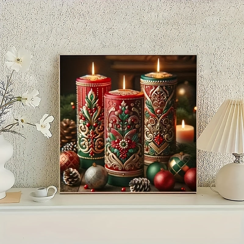 Rustikale Weihnachtskerze für festliche Kamindekoration