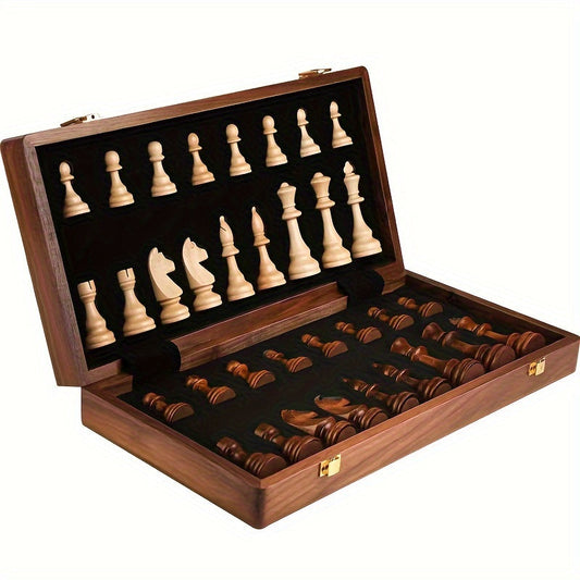 Schachspiel aus Holz | Handgefertigtes Nussbaum-Schachbrett mit hochwertigen Spielfiguren