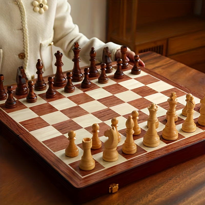 Schachspiel aus Holz | Handgefertigtes Nussbaum-Schachbrett mit hochwertigen Spielfiguren