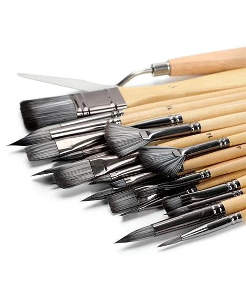 Professionelles Künstlerpinsel-Set mit natürlichen Holzgriffen
