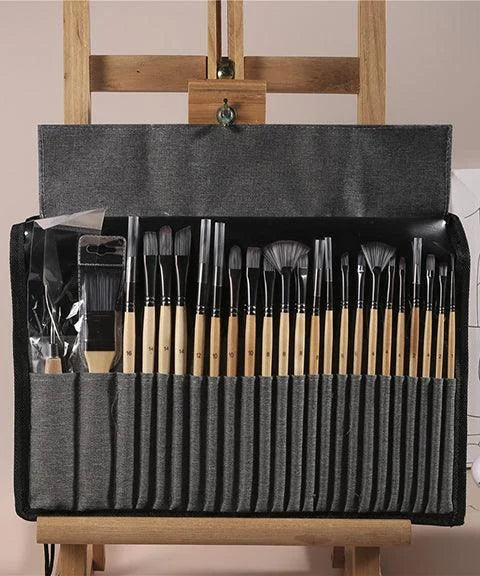 Professionelles Künstlerpinsel-Set mit natürlichen Holzgriffen