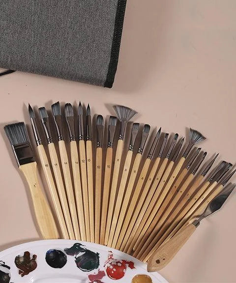 Professionelles Künstlerpinsel-Set mit natürlichen Holzgriffen
