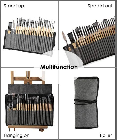 Professionelles Künstlerpinsel-Set mit natürlichen Holzgriffen